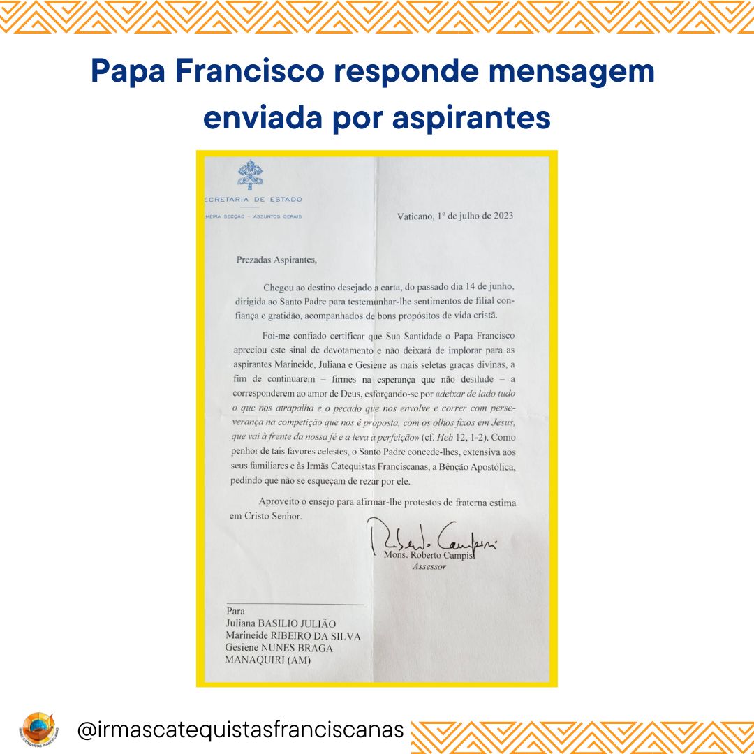 Papa Francisco responde mensagem enviada por aspirantes 4